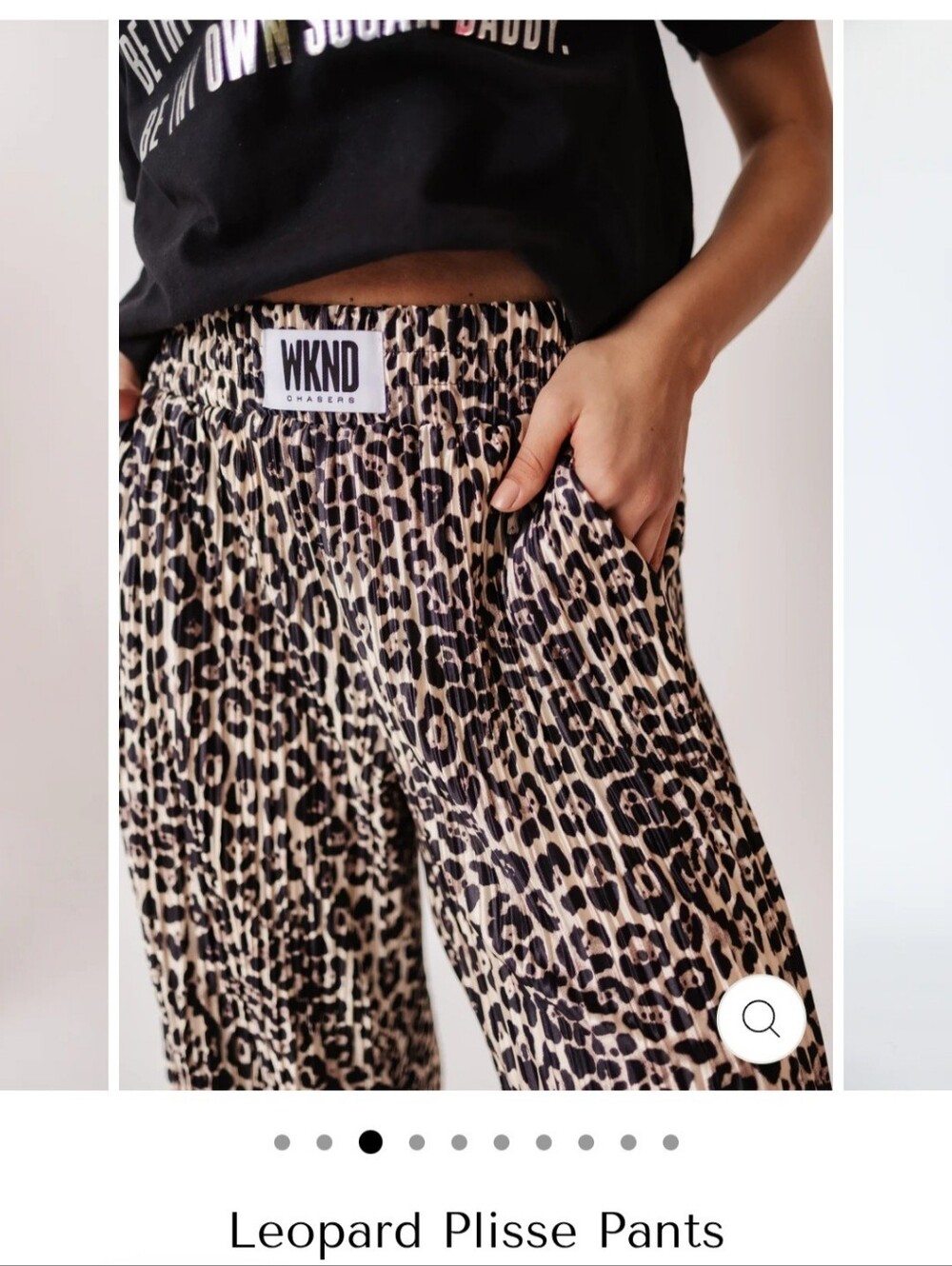 WKND Leopard Wide-Leg Plissé Pants in Beige/Black-L - Picture 7 of 8